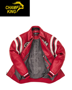 Chaqueta de Cuero Roja Personalizada Estilo Varsity con Bordado en la Parte Delantera y Cierre de Cremallera - Product Image 4