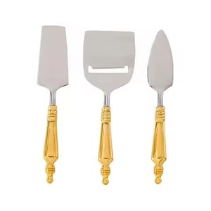 Juego de cuchillos de queso rebanador de acero inoxidable dorado de 4 piezas con mango de madera para servir queso - Product Image 3