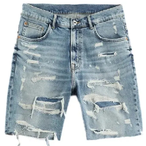 Jorts personnalisés à la mode pour hommes brodés en détresse Baggy Jorts de haute qualité lavés Shorts en jean à double ourlet lavés à l'acide - Product Image 4