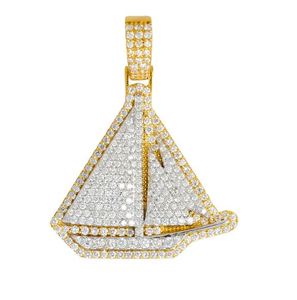 Pendentif bateau personnalisable en argent sterling plaqué or avec moissanite taille princesse, style Hip Hop Ice Out Diamond pour hommes et femmes - Product Image 4