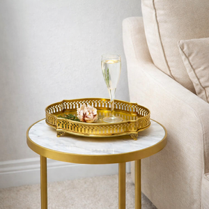 Plateau de service en métal doré de luxe pour table à manger Plateau décoratif en or pour centre de table Centre de table de mariage Plateau en métal - Product Image 1