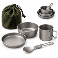 Ensemble de vaisselle en titane ultra-léger pour le camping, avec bol, tasse et cuillère emboîtables, idéal pour la randonnée et les voyages