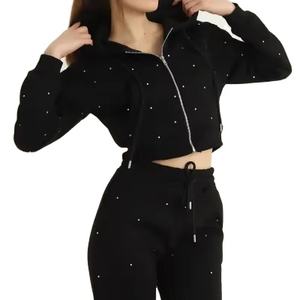 ชุดวอร์มสตรีทแวร์ฤดูหนาวแบบยูนิเซ็กซ์คุณภาพสูง 100% ผลิตตามแบบ OEM ลวดลายย้อมสีแบบ Acid Wash ประดับคริสตัล พร้อมกางเกงขายาวทรงบาน ผ้าฝ้าย ผลิตในปากีสถาน - Product Image 1