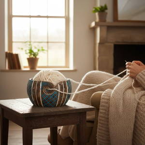 Cuenco grande de madera hecho a mano para hilo |   Porta Hilos Antiguo, Duradero y con Bordes Suaves para Tejer, Crochet, Hilado y Almacenamiento de Hilos para Manualidades - Product Image 6