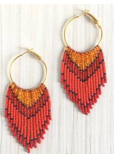 Pink coloured customized seed beaded embroidery <b>handmade</b> <b>earring</b> for girls best price from India - Product Image 5