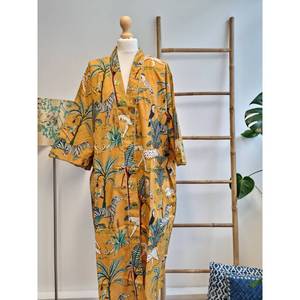 Robe en coton imprimée à la main, style kimono indien, robe de détente bohème, vêtement de loisirs respirant - Product Image 2