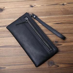 Sac à main personnalisé en cuir véritable avec broderie à plis RFID grande capacité multifonction tissé ultra-mince de haute qualité pour hommes - Product Image 2