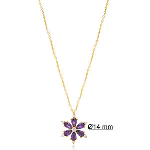 Collier à breloques en pierre d'améthyste avec Design de fleur, pendentif turc, bijoux en argent Sterling 925 faits à la main - Product Image 2