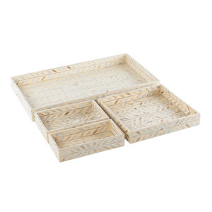 Ensemble de plateaux rectangulaires imbriqués élégants et luxueux en nacre blanche incrustée, pour une décoration intérieure haut de gamme, fabriqués en usine au Vietnam. - Product Image 1