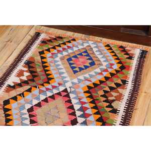 Alfombra Turca Vintage, Alfombra Kilim de 2,8x11,5 pies, Alfombra Abstracta Azul y Naranja - Product Image 5