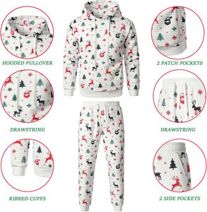 Merry <b>Christmas</b> <b>Men</b> Tracksuits Printed Solid Casual Hoodies Sweatpants Warm Autumn Winter Pullover 100% Cotton Fleece Piece Set - Product Image 5