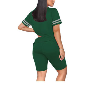 Conjunto de 2 piezas para mujer, conjunto de mujer, logotipo personalizado, Color sólido, moda de verano, conjunto corto para mujer - Product Image 2