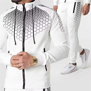 Survêtement à capuche géométrique noir et bleu pour homme, fermeture éclair intégrale, vêtements de sport avec poches latérales, séchage rapide, polyester, pour l'automne - Product Image 2
