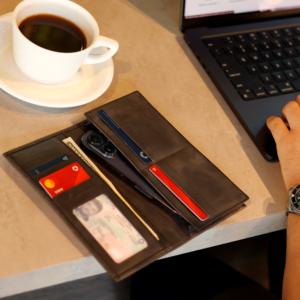 Portefeuille long élégant en cuir véritable avec support pour téléphone et protection RFID - Product Image 3