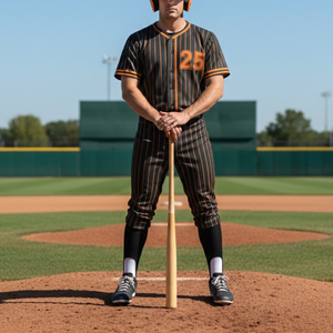 Ensemble d'uniformes de baseball personnalisés à rayures noires et orange, maillot d'équipe entièrement sublimé avec devant traditionnel et pantalon assorti - Product Image 4