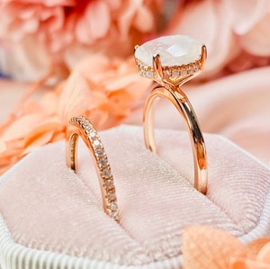 Grandiose <b>Silver</b> Women's Rainbow Moonstone Engagement <b>Ring</b> Elegant Oval Cut Set Diamond Pearl Parties <b>Stacking</b> <b>Rings</b> Rose Gold - Product Image 5