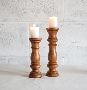 Classic Wooden Candle Holder Set Of 2 With Premium Finish Ideal For Home Decoration Dining Table And Gifting From India - Product Image 2