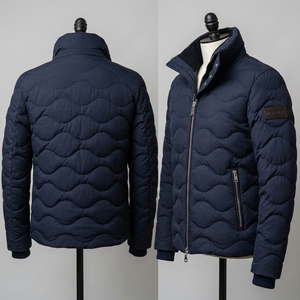 Men Padded <b>Quilted</b> <b>Jacket</b> Wave <b>Pattern</b> High Collar Warm Zip Up Winter <b>Jacket</b> Ribbed Cuff OEM ODM Wholesale - Product Image 3