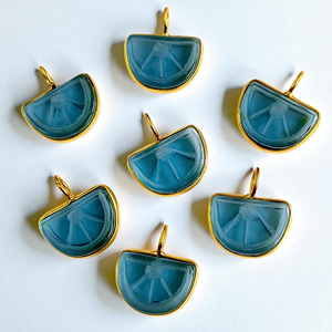 Carved Lemon Shape London <b>Blue</b> <b>Topaz</b> Gemstone Handmade Charm Pendant DIY Gold Plated Gemstone Pendant - Product Image 1