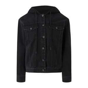 Vente de gros Veste camionneur à capuche en jean noir personnalisé surdimensionné pour femmes - Product Image 6