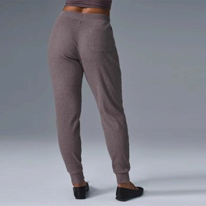 <b>Womens</b> Ribbed Jogger Pants with Pockets High-Waisted Stretchable Joggers with Elastic Waist and Ribbed Texture - Product Image 3