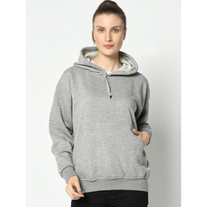 Sweat-shirt à capuche gris chiné uni pour femme, confortable et décontracté, personnalisation de marque, fournisseur en gros - Product Image 1