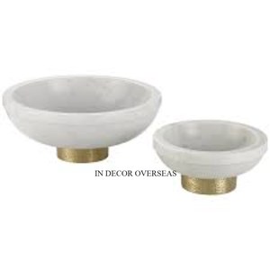 ชามทรงกลมทำจากหินอ่อนสีขาวพร้อมฐานโลหะชุบทองดีไซน์เนอร์สุดหรู - Product Image 2