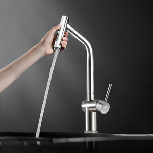 HIGOLD BN1.0 Single Handle Pull Kitchen Faucet Modern Traditional <b>Brushed</b> Stainless Steel Ceramic for Hot Cold Water Home - Product Image 4