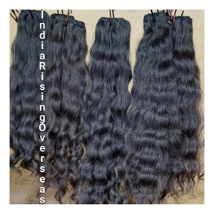 Paquetes de cabello humano ondulado natural indio crudo Extensiones de cabello Remy Virgen sin procesar Trama dibujada doble Proveedor al por mayor - Product Image 5