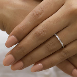 Baguette & ทรงกลมเพชรโมซิสซาไนท์สีสดใสครึ่งนิรันดร์งานแต่งงานสำหรับผู้หญิงสีทองขาว18K - Product Image 3