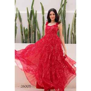 Vestido Tradicional de Crepé Malai con Forro Interior de Georgette Estampado Digital para Fiestas - Product Image 1