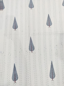 Traditional Style Queen Kantha Quilt Organic Cotton Hand-Block Printed Tropical Palm Tree <b>Bed</b> <b>Cover</b> Blue <b>White</b> for Home Hotels - Product Image 5