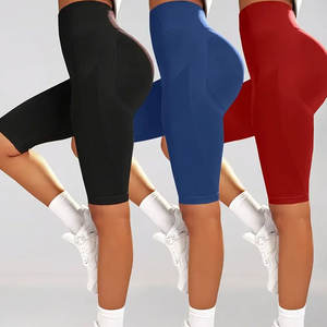 Women's Yoga Shorts Custom Color Spandex/Nylon High Waist Quick Dry Breathable <b>Drawstring</b> Closure Made in Pakistan OEM Services - Product Image 2