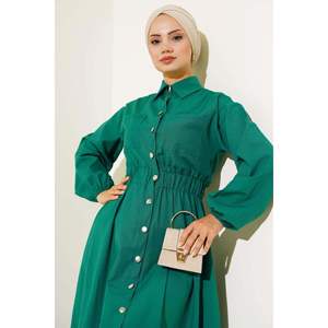 ชุดเดรสเอวยางยืดกระดุมโลหะสีเขียว - Product Image 2