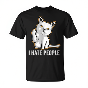 T-shirt « J'ai Horreur des People » avec un chat en colère qui fait le doigt d'honneur - Product Image 2