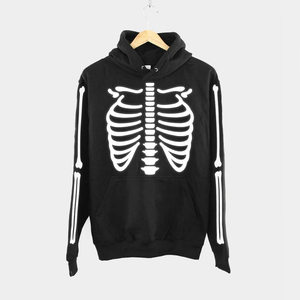 เสื้อฮู้ดผ้าฝ้าย 100% ลายโครงกระดูกครอบครัวเรืองแสงในที่มืด สำหรับงานปาร์ตี้ฮาโลวีนฤดูหนาว - Product Image 3