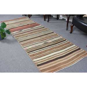 Turkish Rug, 3.2x9.2 ft Runner Rug, <b>Brown</b> Beige Herki <b>Wool</b> Rug - Product Image 1