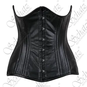 Women Short Torso Steel Boned Leather Corset Handmade Black Leather Underbust Corset Steel Boned Waist Training Body Shaper