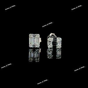 925 Sterling <b>Silver</b> Rhodium Plated Square Stud <b>Earrings</b> Baguette Cut Moissanite Prong Setting Luxury <b>Earrings</b> for <b>Men</b> Women Gift - Product Image 3