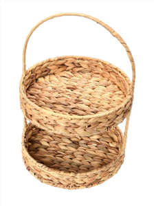 Bandeja de jacinto de agua natural de dos niveles con diseño lujoso, sofisticado y de moda para almacenar alimentos y decoración del hogar - Product Image 3