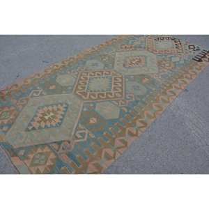 Alfombra Kilim turca Vintage, diseño de retazos verde y azul, rectángulo de látex de lana de 5x10 pies para sala de estar, pasillo, Alfombra de yute de 9x12 - Product Image 2