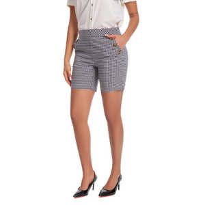 Shorts Cortos Casuales de Verano con Cintura Alta, Ajustados, con Botones, Elásticos, Estilo Biker, con Patrón a Cuadros, Transpirables, de Tela de Algodón y Spandex - Product Image 1