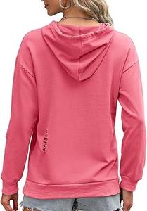 Ropa informal transpirable Diseño personalizado de moda Mujeres Sudaderas con capucha desgastadas Terry Blended Venta caliente Raw Edge Sudadera con capucha desgastada - Product Image 2