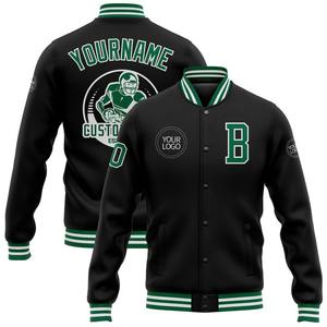 Bomber personnalisé noir Kelly vert-blanc veste Varsity Letterman à bouton-pression complète coupe-vent streetwear veste Varsity vintage pour hommes - Product Image 1