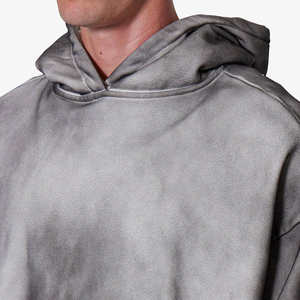 Vintage Acid Washed Thick Heavy Weight Custom Cropped <b>Hoodies</b> Stone Wash No <b>String</b> Disstressed Paint Splatter Sunfaded Hoodie - Product Image 5