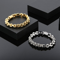 Bracelet Tête de Mort Polygonale en Acier Titane Électroplaqué, Bijou Gothique Tendance pour Hommes Style Rappeur