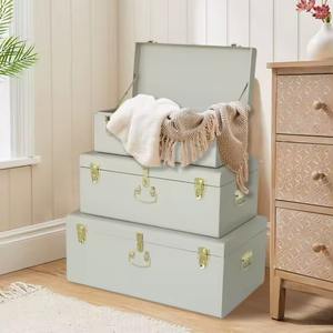 <b>Storage</b> <b>Metal</b> <b>Trunk</b> Box <b>Metal</b> <b>Trunk</b> With Gold Handles - Product Image 1