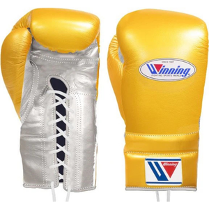 Gants de boxe à lacets Winning en cuir premium or et argent, gants de boxe professionnels pour l'entraînement et les combats, 8oz 10oz 12oz 14oz - Product Image 1