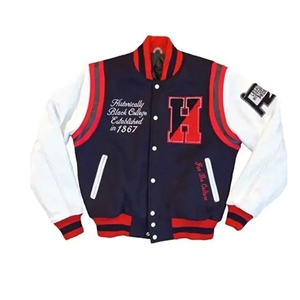 Howard University «La Mecque» Veste universitaire brodée personnalisée à double boutonnage HBCU Letterman Toile Techniques lavées d'hiver - Product Image 1