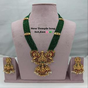 Factory Sale Traditional Crystal Long <b>Necklace</b> Jewellery Set With Green Color <b>Matching</b> Earrings For Women And Girls - Product Image 1